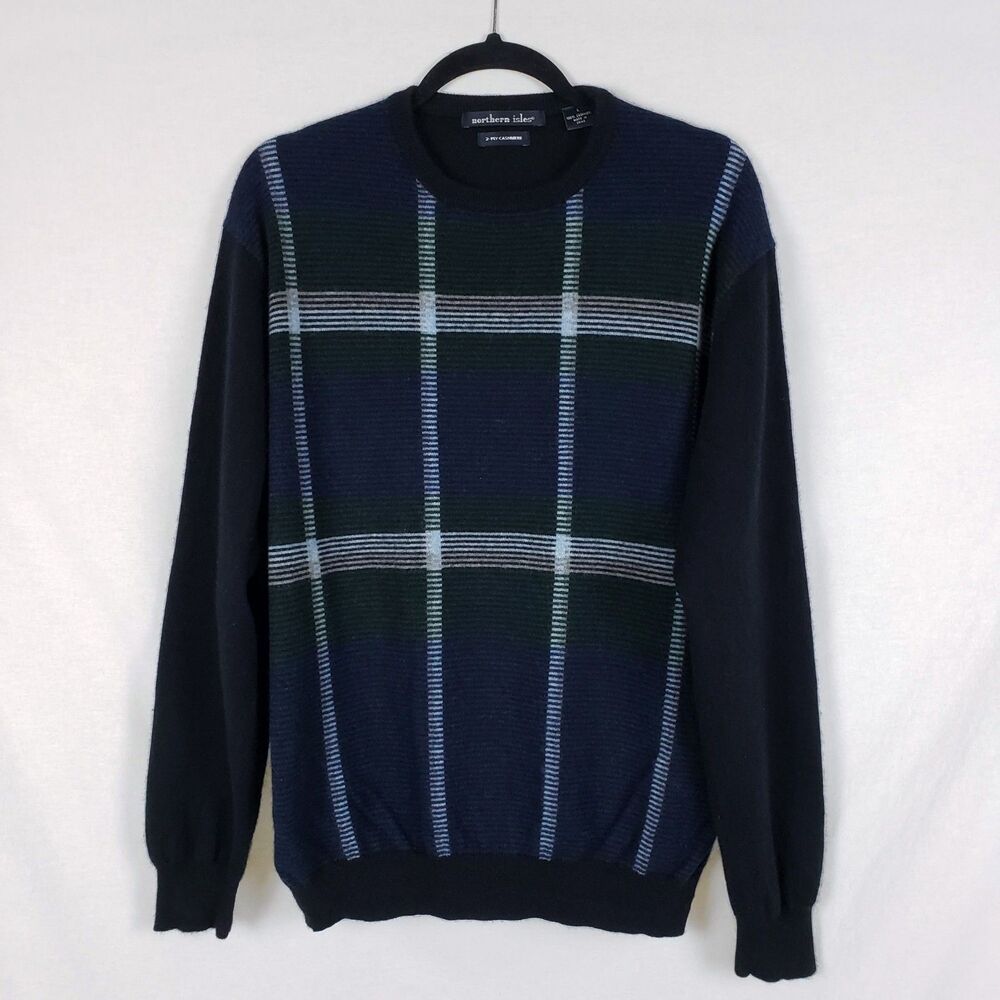 Northern Isles Cashmere Sweater Dapper Academia Mens L Plaid Preppy Heritage
